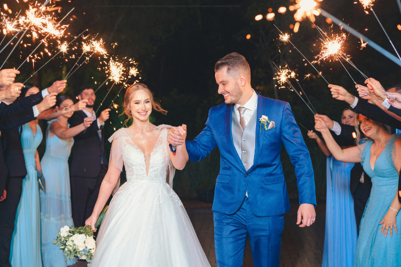 An image of a wedding sparkler send off.