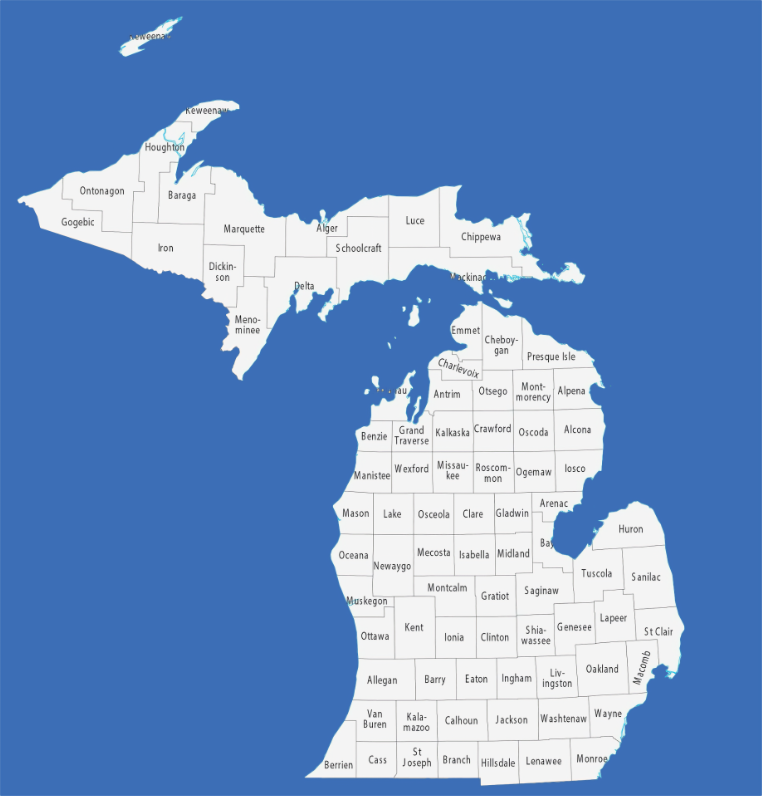 Map of the State of Michigan linking to Michigan Fireworks Law