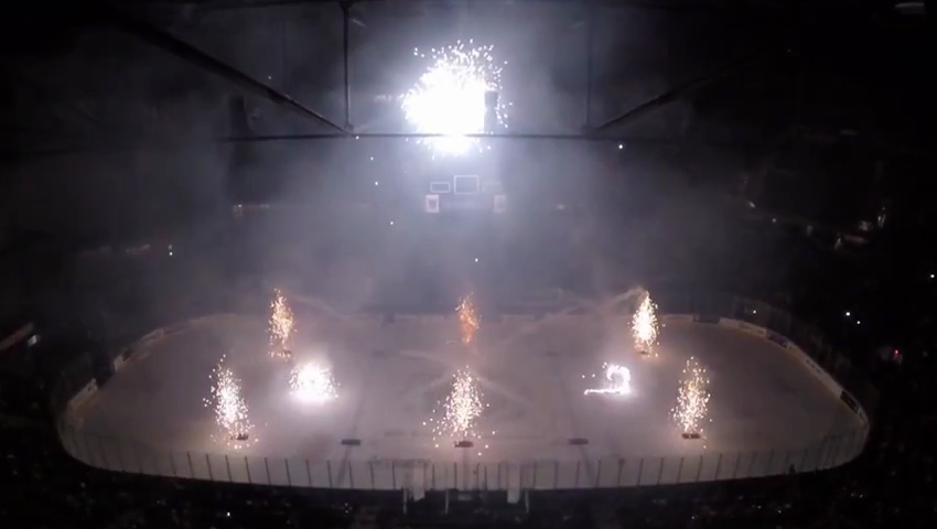 Indoor fireworks at Kalamazoo Griffins hockey arena. Indoor fireworks at Kalamazoo Griffins hockey arena.